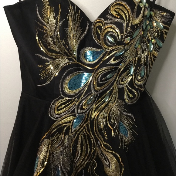 Formal dress, Black strapless short cocktail dress with beads and sequins. - Picture 2 of 5